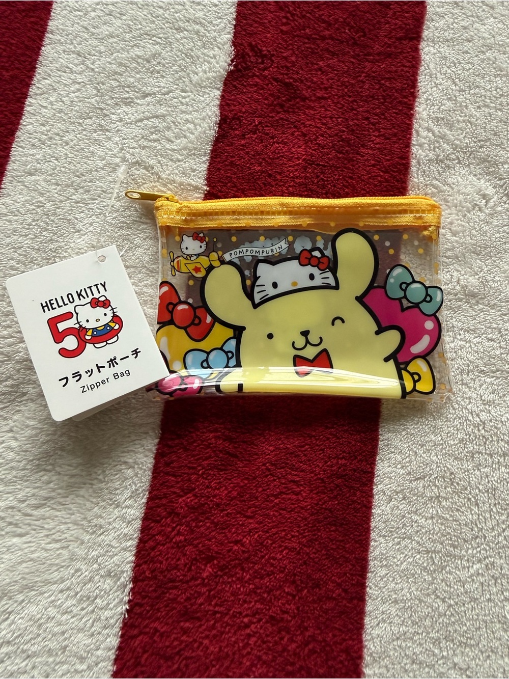 Hello Kitty x Pompompurin Clear Zipper Pouch - Yellow, Red, Blue